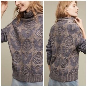Anthropologie Folk by Hansel Blue Patterned Turtleneck Sweater
